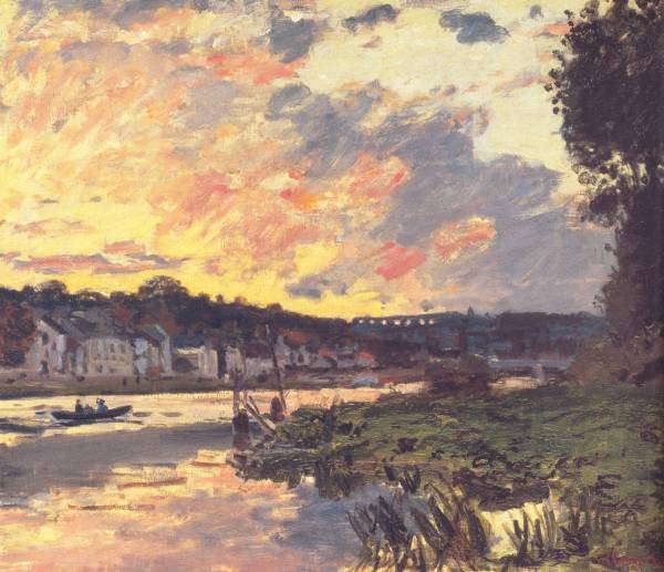 Monet The Seine at Bougival in the Evening